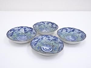 明治期　伊万里焼　染付色絵花鳥文なます皿4客